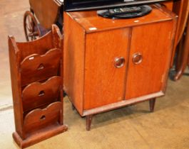 MID-CENTURY TEAK DOUBLE DOOR UNIT & MAGAZINE RACK STAND