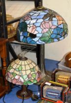 DECORATIVE ART NOUVEAU STYLE TABLE LAMP WITH SHADE & SMALLER SIMILAR LAMP