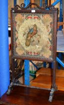 VICTORIAN ROSEWOOD ADJUSTABLE TAPESTRY FIRE SCREEN