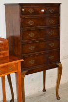 WALNUT 5 DRAWER CHEST WITH BRASS HANDLES