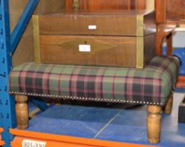 MAHOGANY BRASS FINISHED LAP DESK & TARTAN COVERED PADDED STOOL