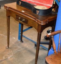 MAHOGANY FOLD OVER GAMES TABLE WITH SINGLE DRAWER