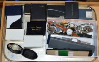 BOX WITH VARIOUS WRIST WATCHES, MODERN PARKER PEN, ETC