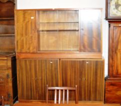 TEAK GLASS FRONTED BOOKCASE WITH PAIR OF MATCHING DOUBLE DOOR CABINETS