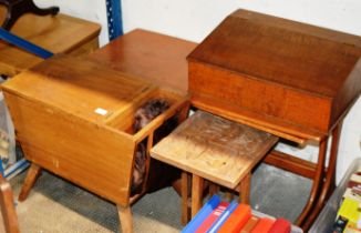 WOODEN TROUGH, SMALL WOODEN TABLE, TABLE TOP DESK, NEST OF TABLES