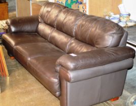 MODERN DARK BROWN LEATHER 3 SEATER SETTEE