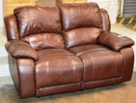 MODERN BROWN LEATHER RECLINING 2 SEATER SETTEE