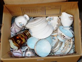 BOX CONTAINING ASSORTED TEA WARE, CARLTON WARE VASE ETC