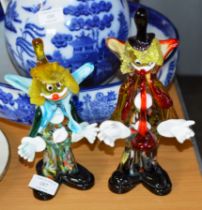 2 MURANO STYLE COLOURED GLASS CLOWN DISPLAYS