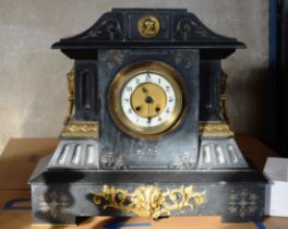 LARGE VICTORIAN HEAVY SLATE MANTLE CLOCK