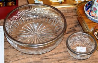 STERLING SILVER MOUNTED FRUIT BOWL & MATCHING SMALLER BOWL