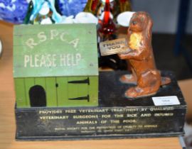 NOVELTY WOODEN R.S.P.C.A. ADVERTISING MONEY BANK