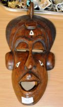 DECORATIVE AFRICAN TRIBAL STYLE INLAID WALL MASK DISPLAY