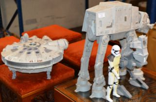 VARIOUS VINTAGE STAR WARS TOYS, MILLENNIUM FALCON, STORM TROOPER ETC