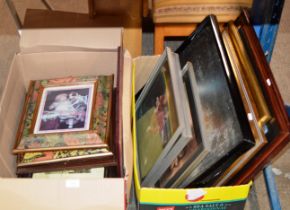 2 BOXES WITH VARIOUS FRAMED PICTURES