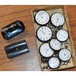 2 OLD SNUFF BOXES & BOX WITH VARIOUS SILVER POCKET WATCHES