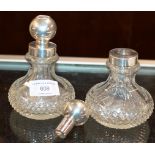 PAIR OF SCENT BOTTLES WITH WHITE METAL MOUNTS & STOPPERS