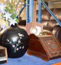 LARGE DECORATIVE VASE & MAHOGANY COAL SCUTTLE