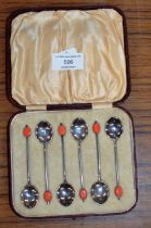 CASED SET OF 6 BIRMINGHAM STERLING SILVER COFFEE BEAN SPOONS