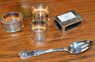 VICTORIAN GLASGOW STERLING SILVER TEASPOON, BIRMINGHAM STERLING SILVER MATCHBOOK COVER & 3 VARIOUS