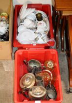 2 BOXES WITH QUANTITY EP WARE, TEA WARE, GLASS WARE ETC