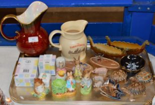 TRAY WITH GENERAL CERAMICS, VARIOUS BESWICK ANIMAL ORNAMENTS, WADE WARE, PUB JUG ETC