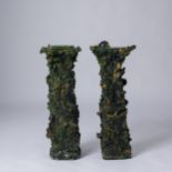 Coppia di colonne in ceramica policroma