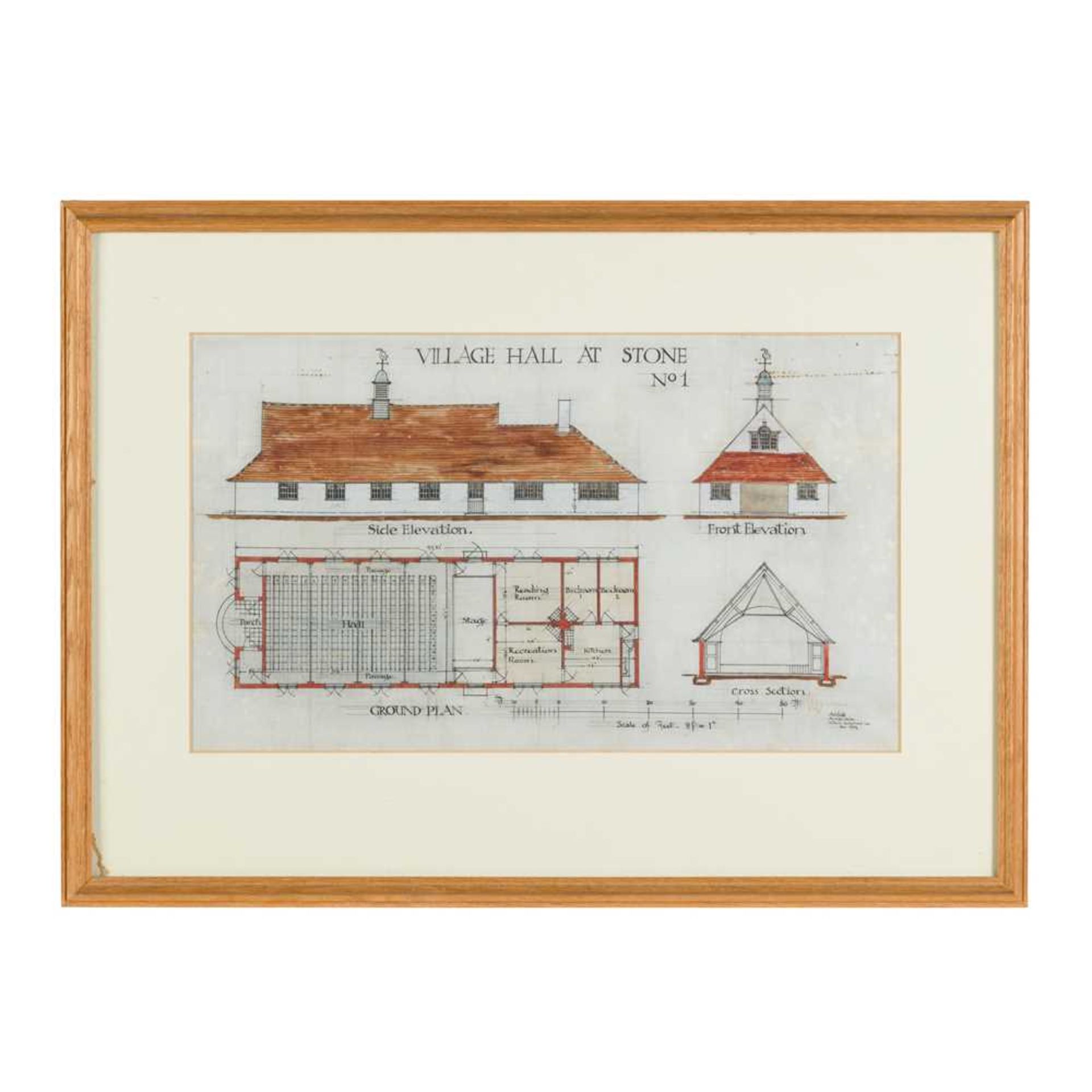 § SIR CLOUGH WILLIAMS-ELLIS (BRITISH 1883-1978) PLAN AND ELEVATION FOR VILLAGE HALL AT STONE NO.1, - Bild 2 aus 3