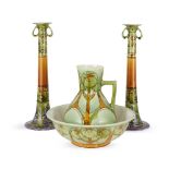 MINTONS LTD. PAIR OF TALL ‘SECESSIONIST WARE’ CANDLESTICK HOLDERS, CIRCA 1902-14