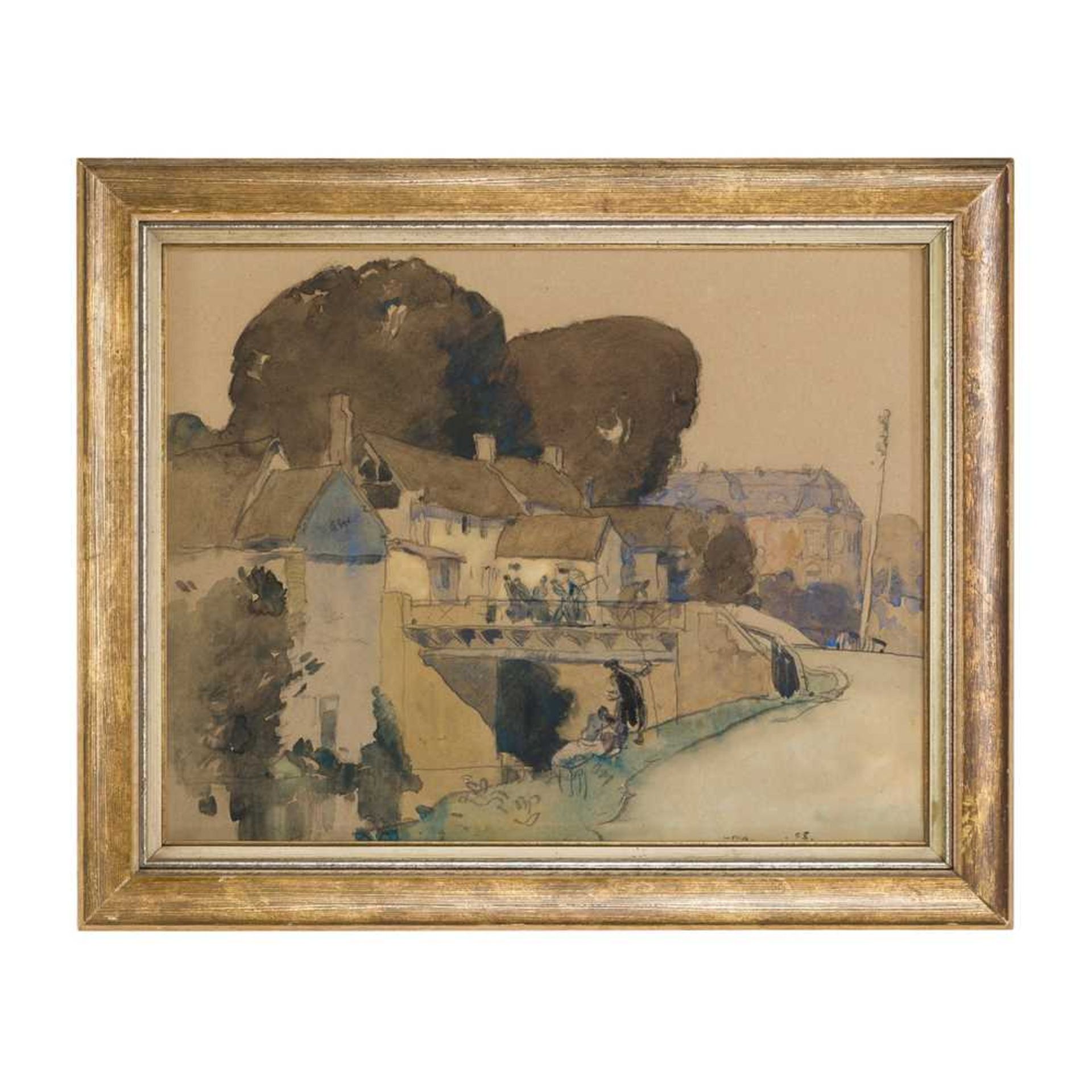 § SIR FRANK BRANGWYN R.A., R.W.S., R.B.A. (BRITISH 1867-1956) THE VILLAGE OF LONG, FRANCE, 1910 - Image 2 of 3