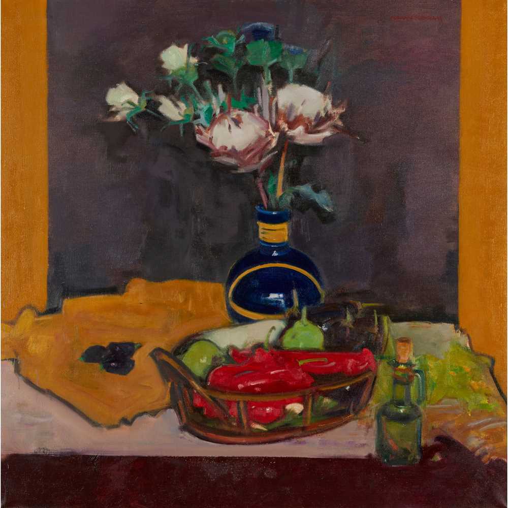 § NORMAN KIRKHAM R.G.I. (SCOTTISH 1936-2021) STILL LIFE WITH KING PROTEA