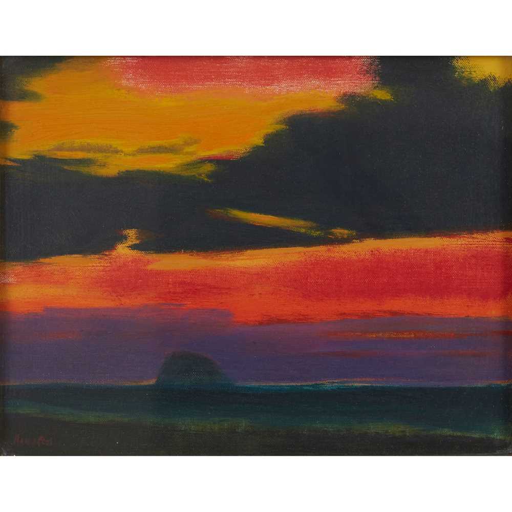 § JOHN HOUSTON R.S.A., R.S.W., S.S.A. (SCOTTISH 1930-2008) EVENING SKY OVER BASS ROCK - 1971