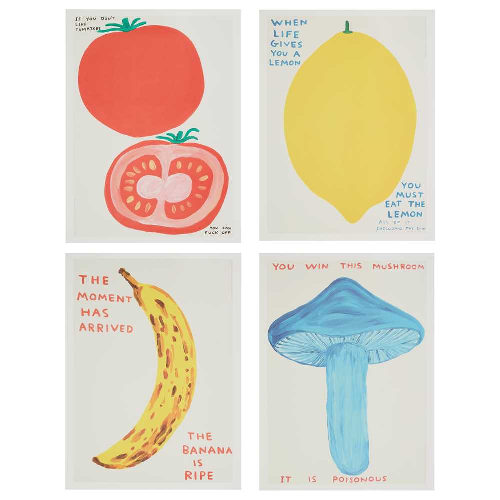 § DAVID SHRIGLEY O.B.E. (BRITISH 1968-) VEGETABLE SERIES (IF YOU DON'T LIKE TOMATOES, THE MOMENT HAS