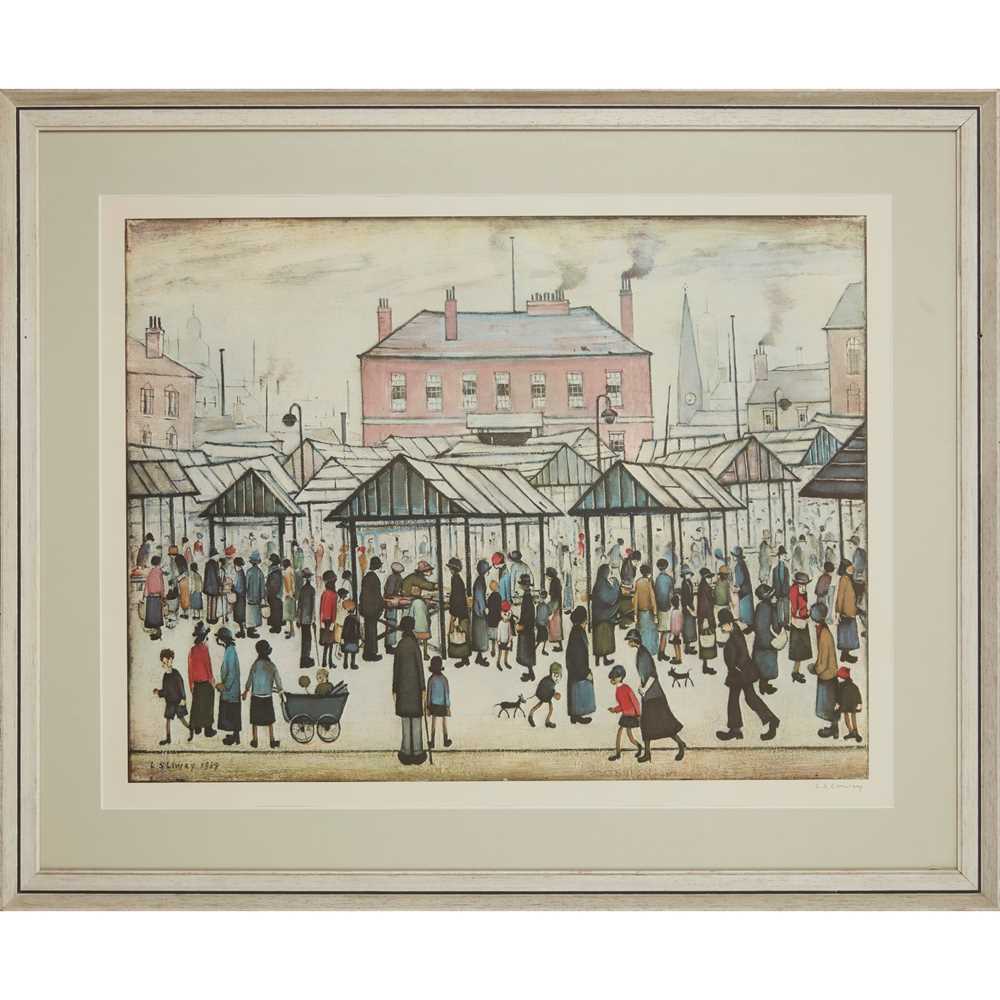 § LAURENCE STEPHEN LOWRY (BRITISH 1887-1976) MARKET SCENE IN A NORTHERN TOWN - Image 2 of 3