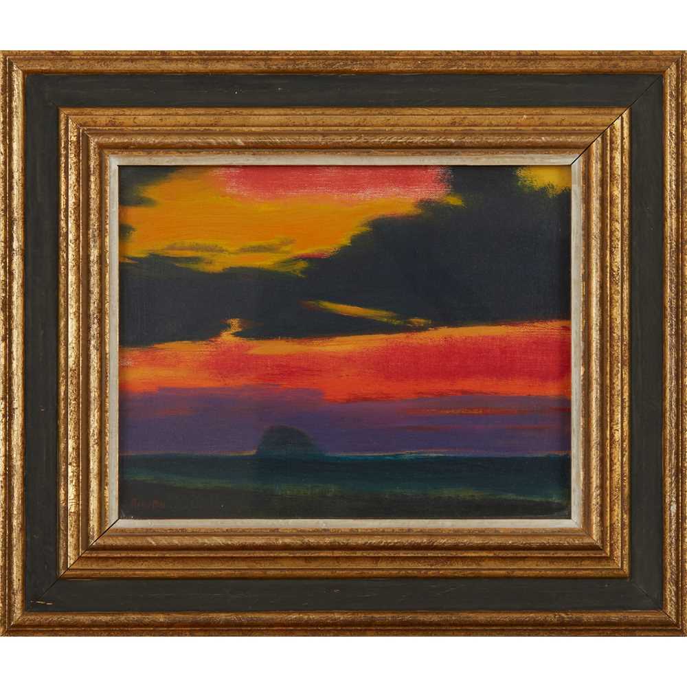 § JOHN HOUSTON R.S.A., R.S.W., S.S.A. (SCOTTISH 1930-2008) EVENING SKY OVER BASS ROCK - 1971 - Image 2 of 3