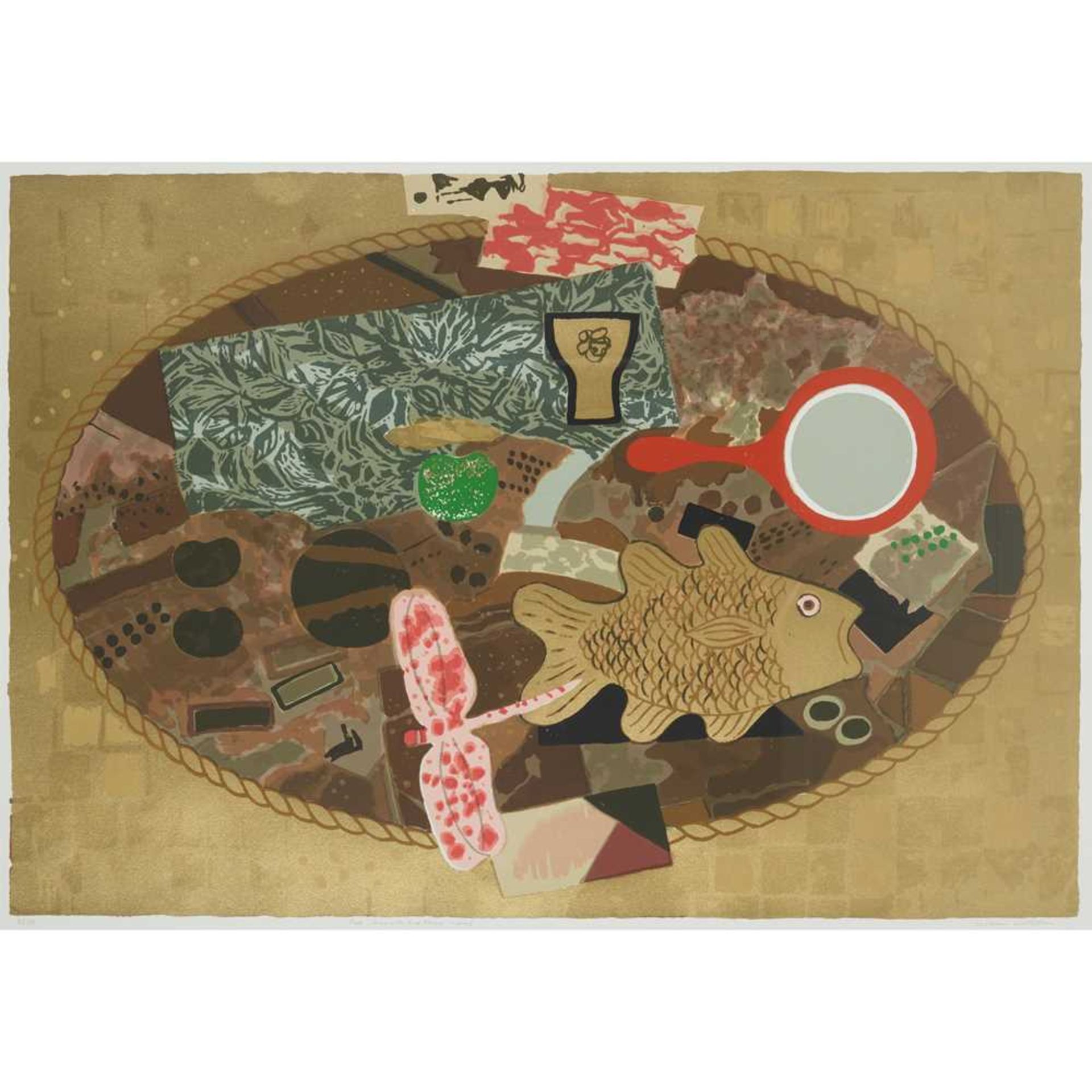 § WILLIAM HUNTER LITTLEJOHN R.S.A., R.S.W., R.G.I. (SCOTTISH 1929-2006) FISH, DRAGONFLY AND MIRROR -