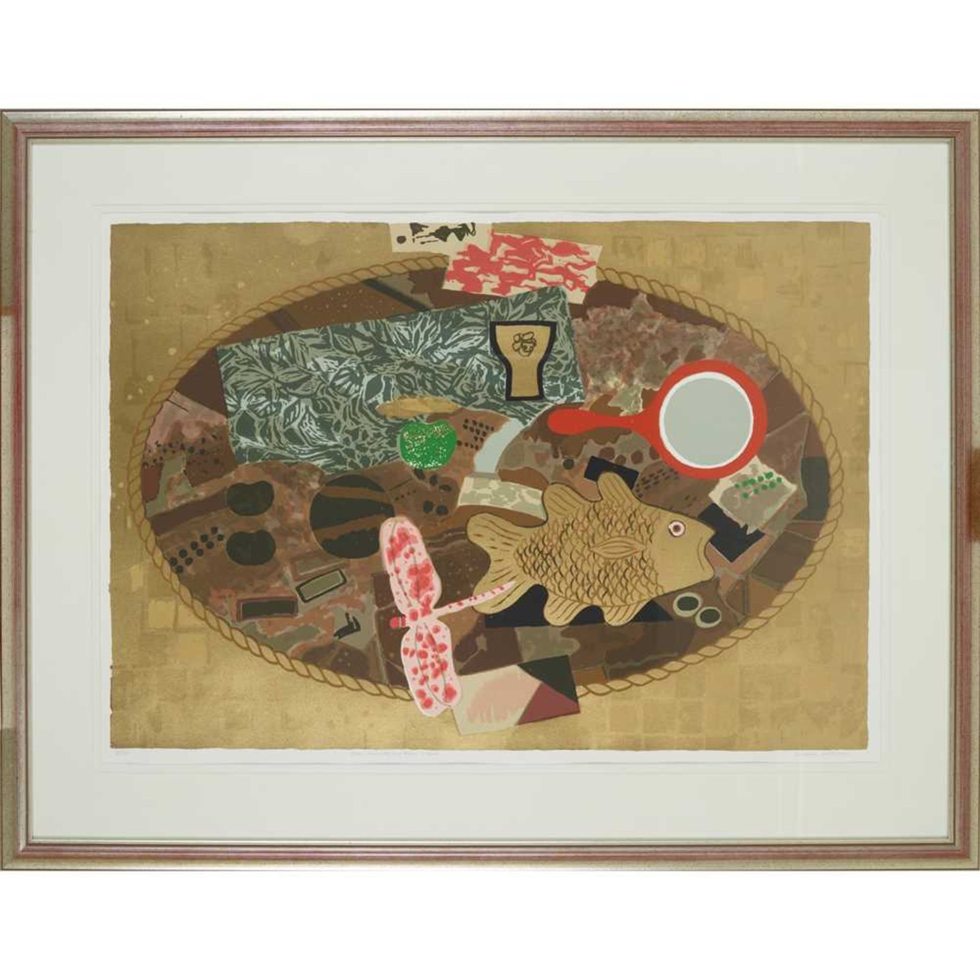 § WILLIAM HUNTER LITTLEJOHN R.S.A., R.S.W., R.G.I. (SCOTTISH 1929-2006) FISH, DRAGONFLY AND MIRROR - - Image 2 of 3