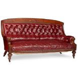 VICTORIAN AESTHETIC PERIOD OAK FRAMED LEATHER SOFA 19TH CENTURY