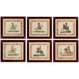 SET OF SIX HAND-COLOURED EQUESTRIAN ENGRAVINGS OF WATERLOO INTEREST EARLY 19TH CENTURY