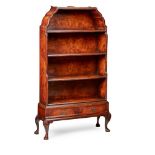 GEORGIAN STYLE BURR WALNUT OPEN WATERFALL BOOKCASE LATE 19TH/ EARLY 20TH CENTURY