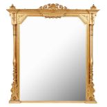VICTORIAN GILTWOOD AND GESSO OVERMANTEL MIRROR 19TH CENTURY