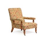 VICTORIAN OAK OPEN LIBRARY ARMCHAIR, GILLOWS LATE 19TH CENTURY