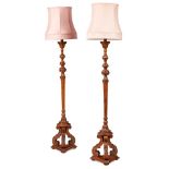 PAIR OF GEORGE II STYLE CARVED WALNUT STANDARD LAMPS EARLY 20TH CENTURY