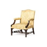 GEORGE III STYLE MAHOGANY LIBRARY OPEN ARMCHAIR 19TH CENTURY