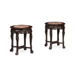 PAIR OF CHINESE HARDWOOD AND MARBLE JARDINIÈRE STANDS LATE 19TH CENTURY