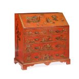 GEORGIAN STYLE RED JAPANNED BUREAU MODERN