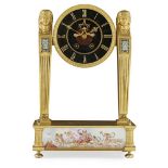 FRENCH ROMAN REVIVAL GILT BRONZE, SLATE, MARBLE AND PORCELAIN MANTEL CLOCK 19TH CENTURY