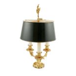 GILT METAL AND GREEN TOLE SHADE BOUILLOTE LAMP 20TH CENTURY