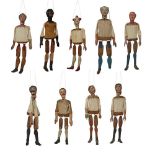 GROUP OF NINE VICTORIAN CLOWES AND SONS EXCELSIOR MARIONETTES LATE 19TH/ EARLY 20TH CENTURY