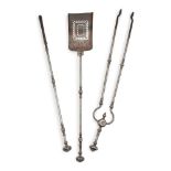 SET OF STEEL FIRE TOOLS AND ANDIRONS 19TH CENTURY